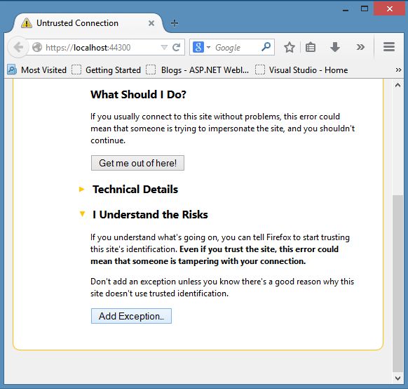 Accepting SSL Warning in Firefox